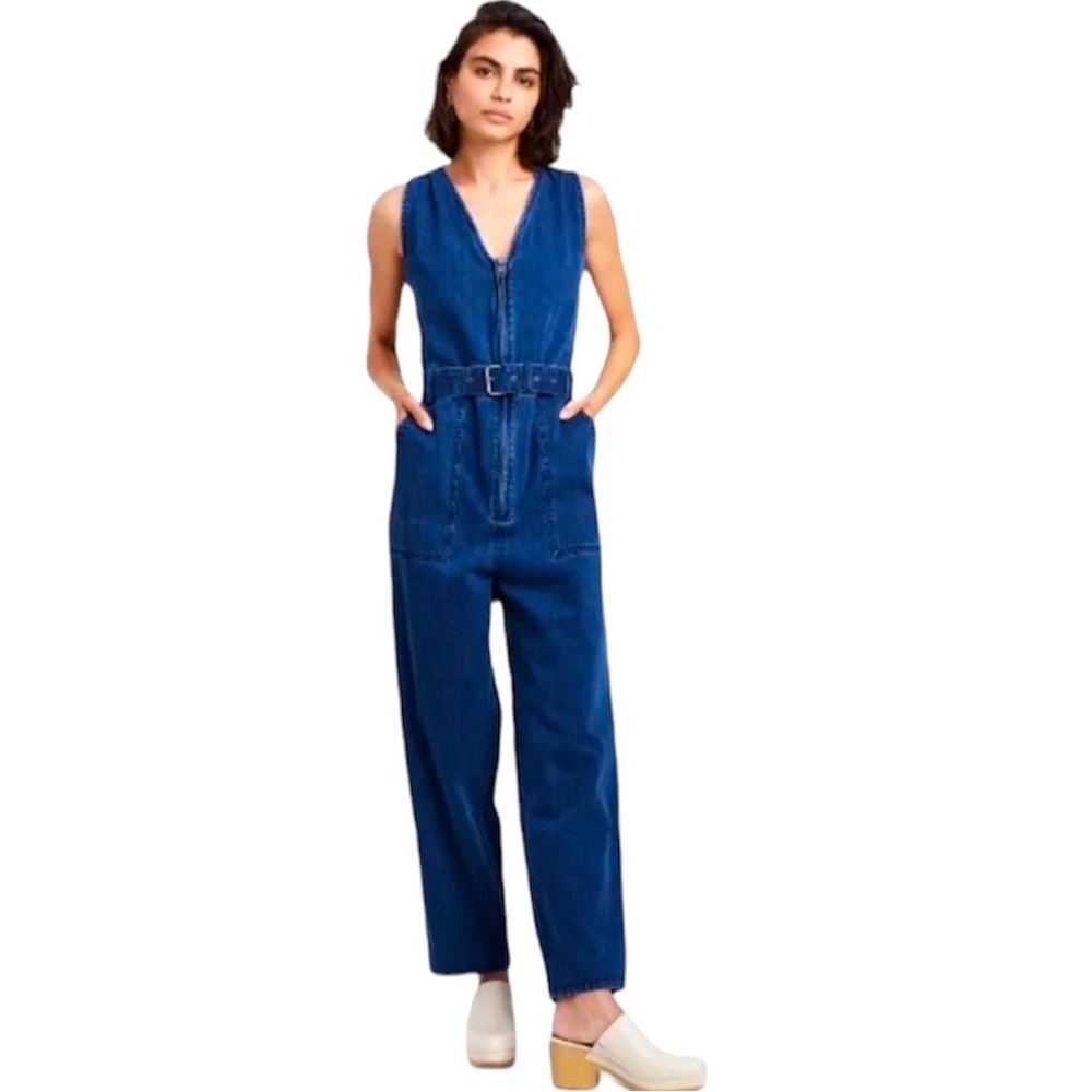 Rachel Comey x Target Denim Jumpsuit Belted, Pockets Cuffed Hem Blue Size 6